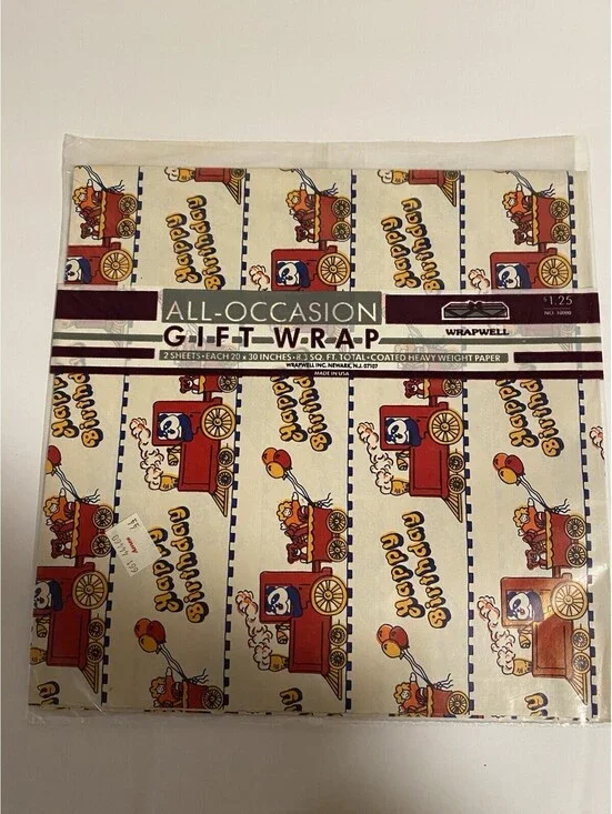 Gift Wrap Happy Birthday Train Balloons 80s Vintage Paper