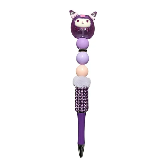 Kuromi Sanrio Bling Beaded Ballpoint Twist Pen Purple Topper
