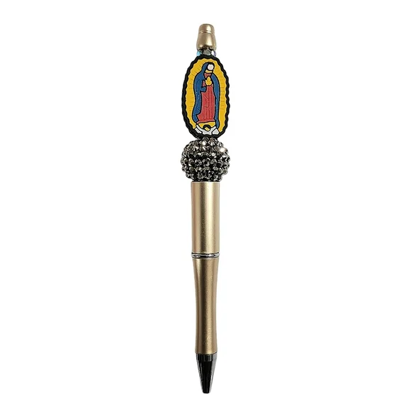 Virgen De Guadalupe Beaded Ballpoint Twist Pen Gold Focal Bead