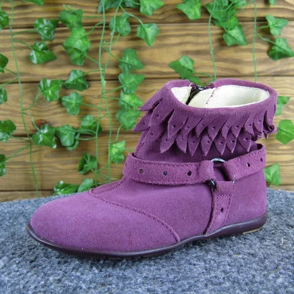Primigi Purple Suede Fringe Ankle Boots Kids Size 25‎ EUR 8.5 USA Zip Up