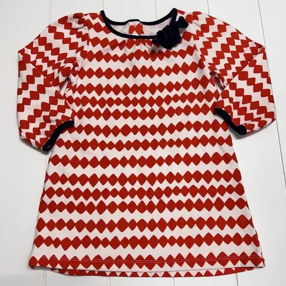 Gymboree Prep Perfect Orange White Diamond Navy French Terry Dress Girls Size 3T