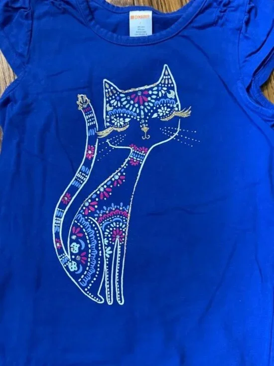 Gymboree blue cat graphic tee Size 7 years #kids #catlover