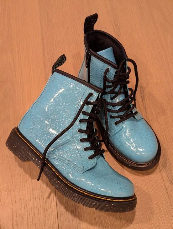 Light Blue/Teal Glitter Combat Boots with Black Trim