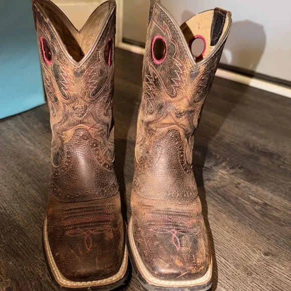 Ariat Kids Heritage Roughstock Cowboy Western Boots Brown Leather Youth US Sz 1