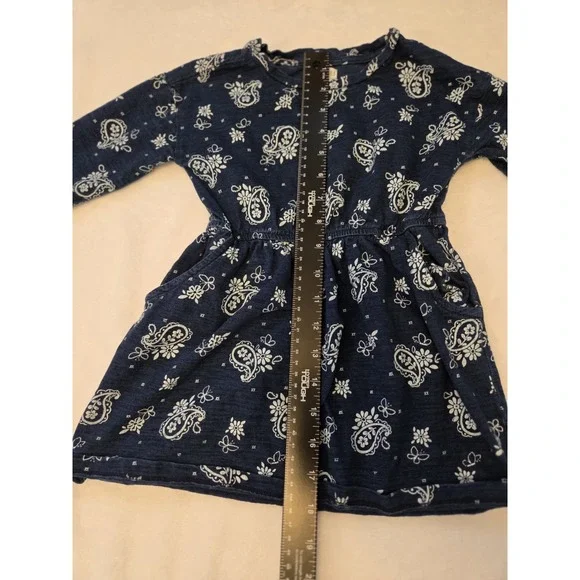 082 Gymboree Girls 3T Paisley Fit/ Flare Long Sleeve Blue White Round Neck Dress