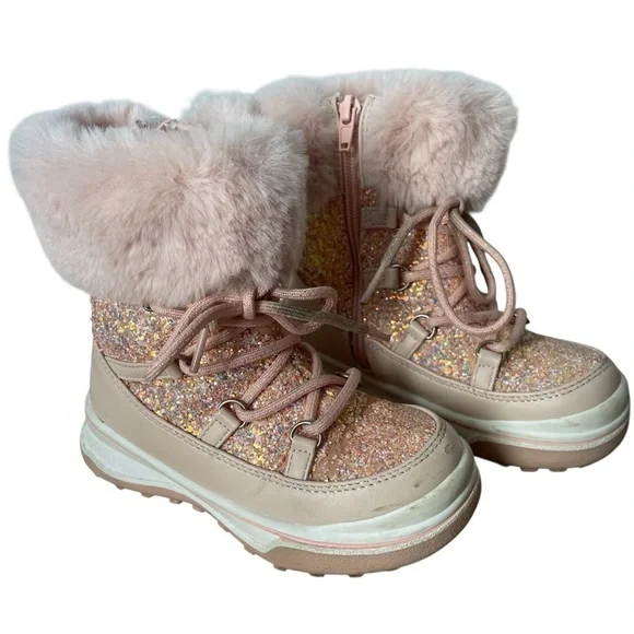 Kelly & Katie Lil Anna Snow Boots Kids' Girl's Pink Size 11M Faux Fur Sparkle