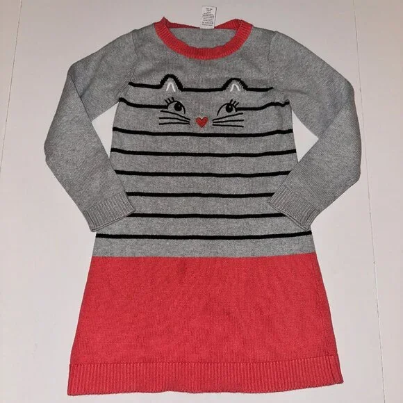 Gymboree Cat Sweater Dress SZ 7 gray and melon