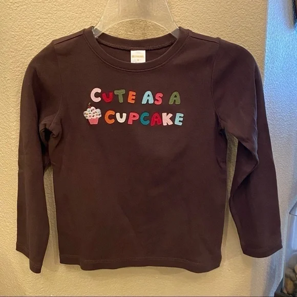 NWT~GYMBOREE Girls Brown ‘Cute As A Cupcake’ Long Sleeve Top Size 8 Yrs