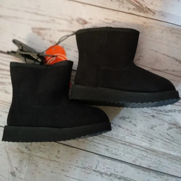 Wonder Nation Girls Faux Suede, Faux Shearling Boots Black Size 3