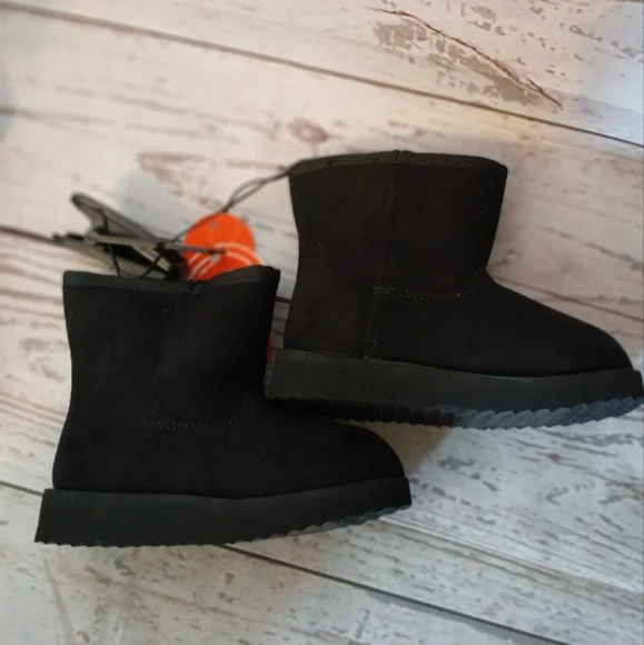 Wonder Nation Toddler Girl Faux Suede Faux Shearling Boots Black Size 7