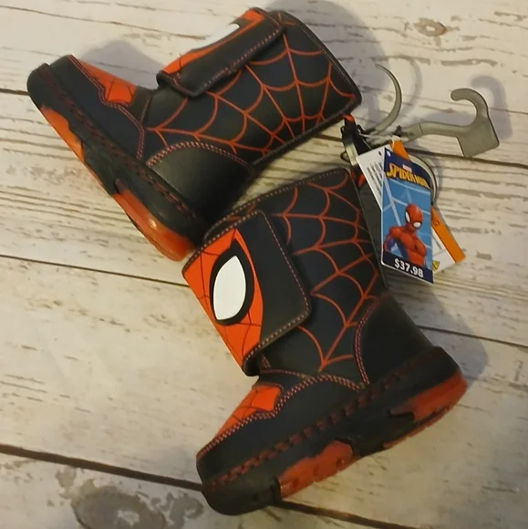 Spider-Man Themed Kids Boots With Light Up Soles Size 6