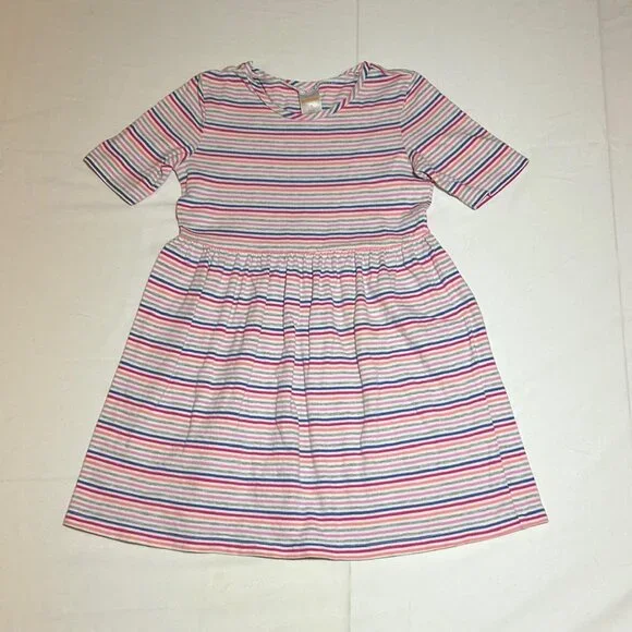 Gymboree Girls Small 5 Multicolor Striped Short Sleeve Cotton Skater Dress