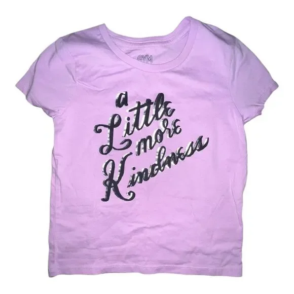 Gymboree Girls Purple Little More Kindness Graphic Short Sleeve T-Shirt Small