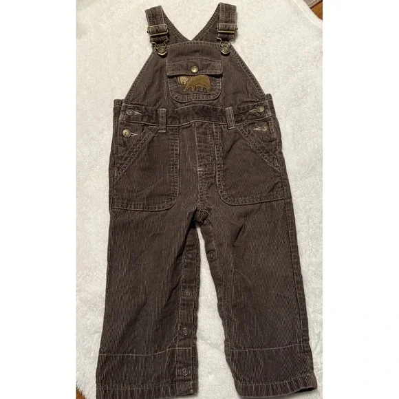 Y2K 2008 Gymboree Boys Brown Corduroy Embroidered‎ Overalls Size 12-18 Mos