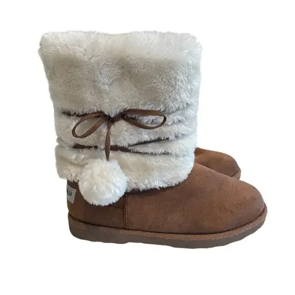 Makalu California Iceland Faux Fur Brown Suede Style‎ Girls Boots Sz 4