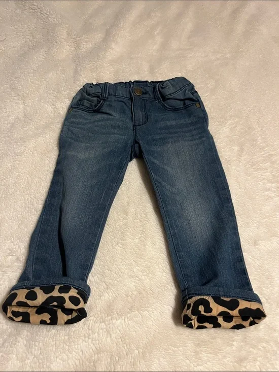 Gymboree Dark Blue Denim Jeans with Leopard Cuff