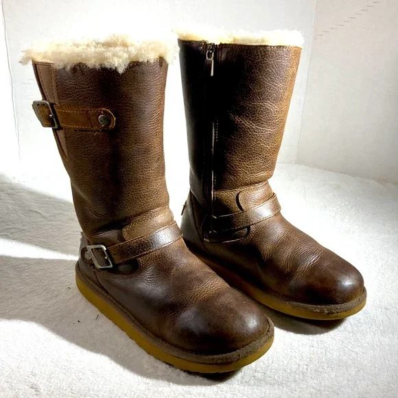 Ugg Australia Brown Leather Kensington Toast Colored Kids Boots