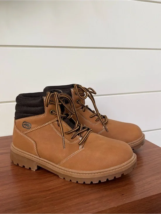 New Ecko Unltd Boys Brown Lace Up Faux Suede Leather Combat Boots Utility Sz 1