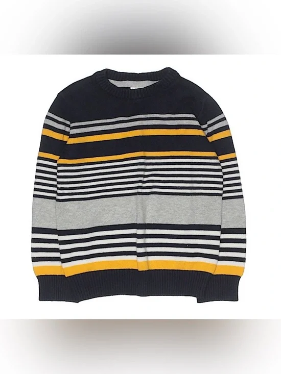 GYMBOREE Boys' Navy, Gray & Yellow Striped Crewneck Sweater
