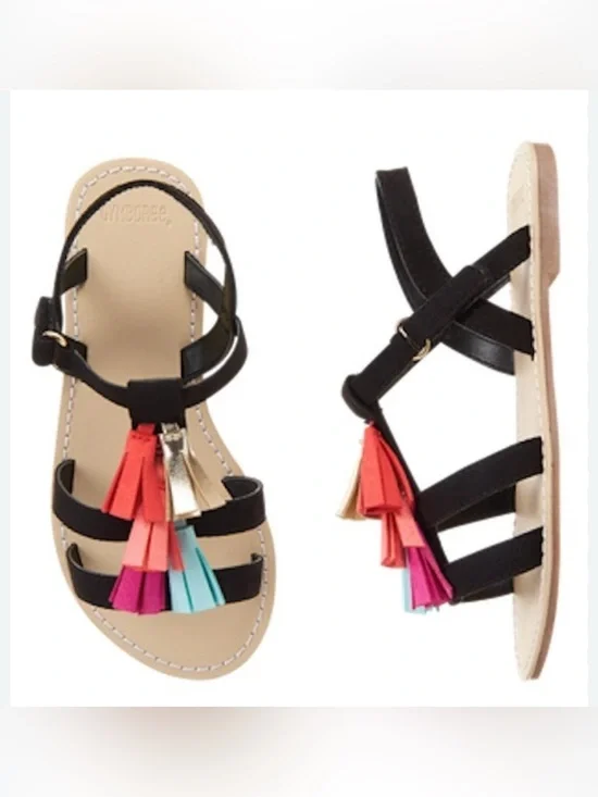 Gymboree Black Strappy Tassel Sandals - Multicolor Tassels