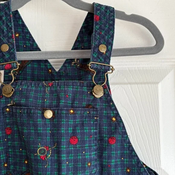 VINTAGE Gymboree Navy Plaid Gold Print Overalls