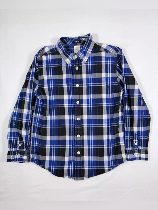 GYMBOREE Boys Plaid Button Up M 7-8 Slim Fit Prep School Classic Preppy Ivy