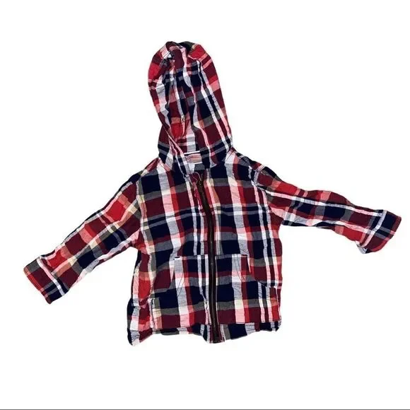Gymboree Boys Toddler Unlined Plaid Hooded Jacket