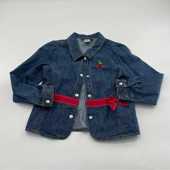 Gymboree Cherry Pie Denim Jacket Girls Red Cherry Bow 2005