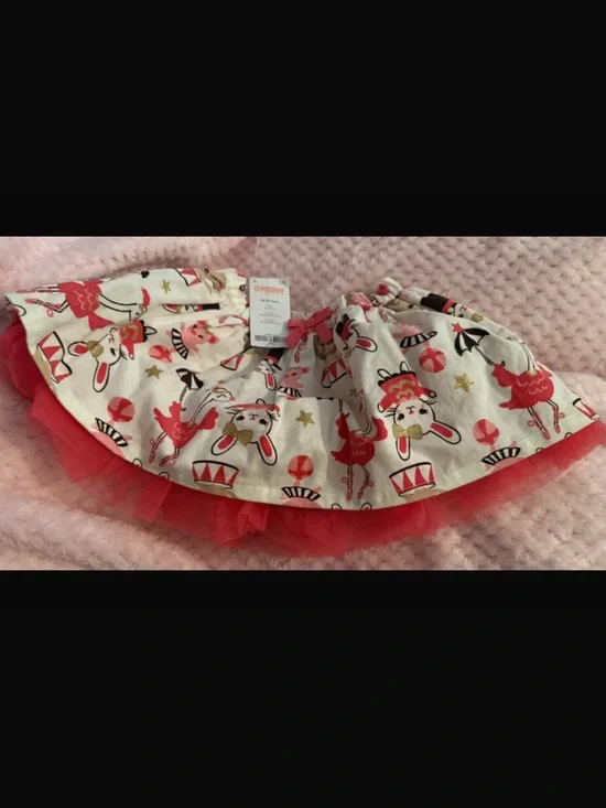 Gymboree Cream Skirt with Red Tulle Bunny Print