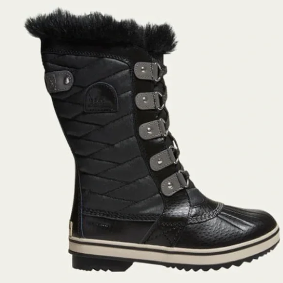 NWOT Sorel Kid's Tofino II Tall Hiking Boots with Faux Fur-Trim Black Quarry