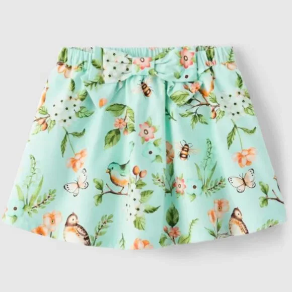 Gymboree Girls Size 6 Blue Coral Floral Bird Bow Poplin Skort NWT Spring