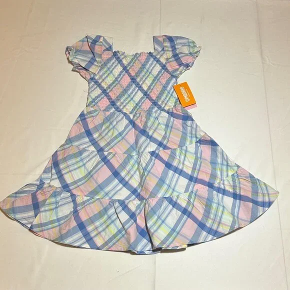 Gymboree Girls Size 6 Pastel Plaid Short Sleeve Poplin Dress Spring Easter