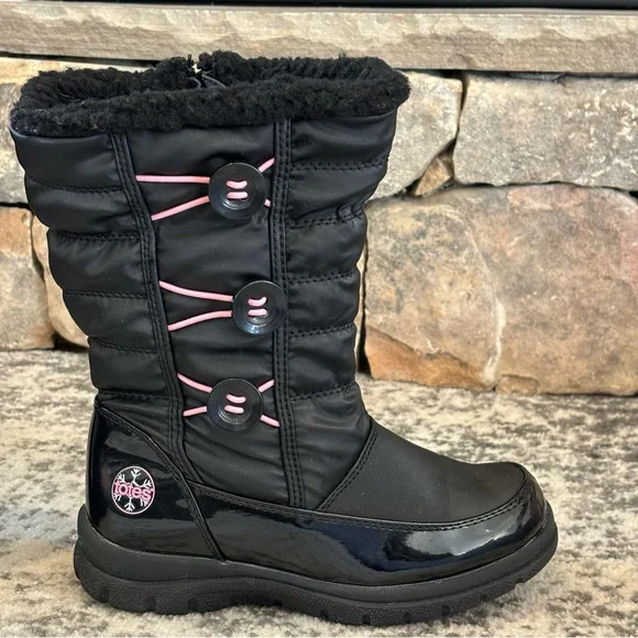 Totes Kids Girl’s Winter Snow Boots Water Proof Black/Pink SZ 3