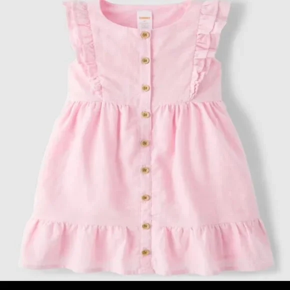 Gymboree Girls Pink Ruffle Short Sleeve Tiered Dress Linen Cotton NWT Light