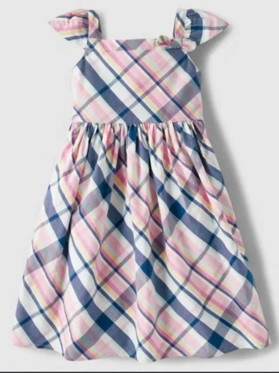 Gymboree Girls 4T Pink Blue Pastel Plaid Short Sleeve Spring Celebrations Dress