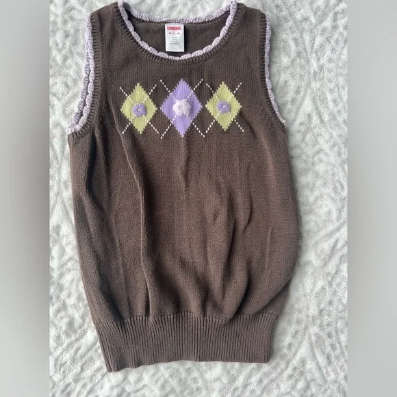Girls Gymboree Brown Argyle Pattern Sleeveless Sweater | Size 7-8