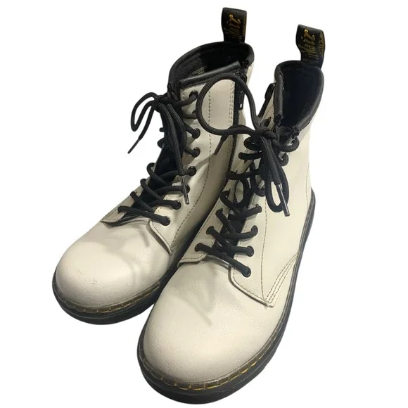 Dr Martens Kids White Zavala J Boots Size 4 US M 5‎ US L Side Zip Lace Up