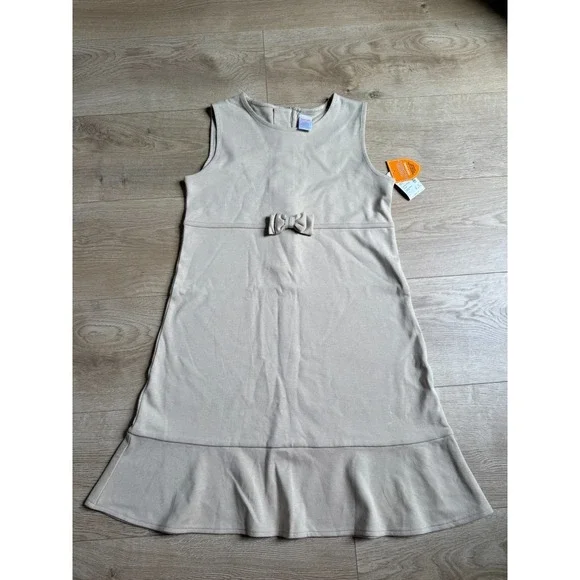 NWT Kids Girls Uniform Gymboree sleeveless bow ruffle jumper dress tan size 12