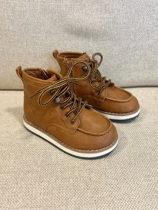 GAP Toddler Boys Brown Lace-Up Boots Size 8 Side Zip Excellent Used Condition