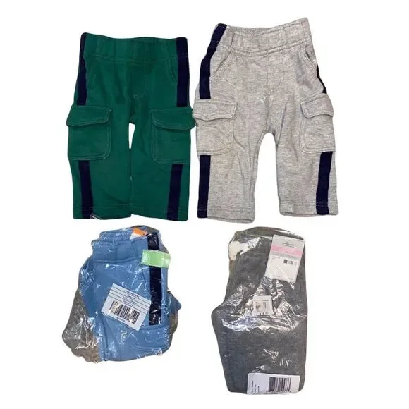 Gymboree Carters 4 Pants Lot Gray Green Blue Baby Boy 6-12 Months NWT EUC
