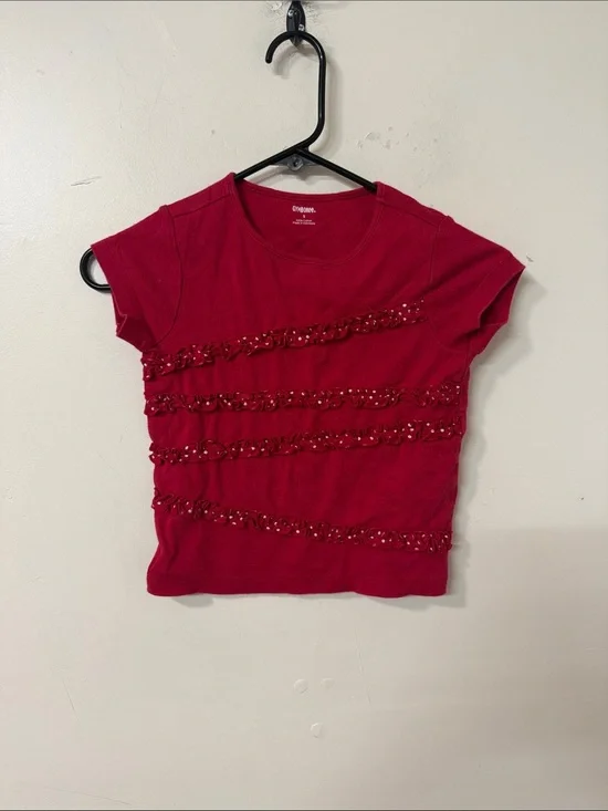 Gymboree Bright Red Short Sleeve Sequin Ruffle Tee
