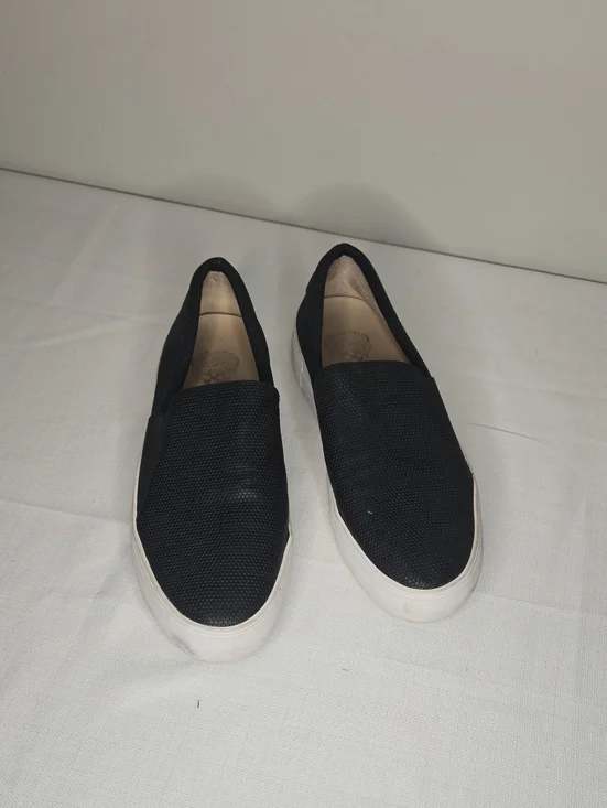 Women's Black Slip-On Canvas Loafers with White Platform Sole