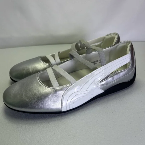 iiimmu Silver Ballet Flat Sneakers Women Size 8.5 NIB Metallic Mary Jane Straps