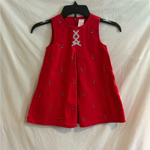 Vintage 2003 Gymboree Girls 3T Red Whale Watching Sleeveless Jumper Dress
