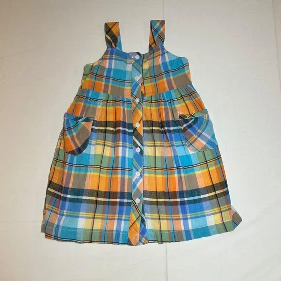 Gymboree Girls 4 Orange Blue Madras Plaid Sleeveless Sundress Preppy Classic