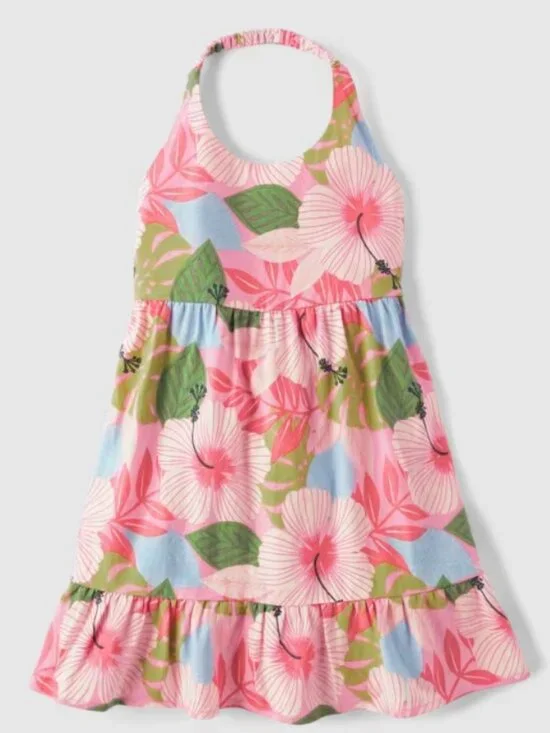 Gymboree Girls Size 6 Sleeveless Pink Tropical Halter Sundress NWT Linen Rayon