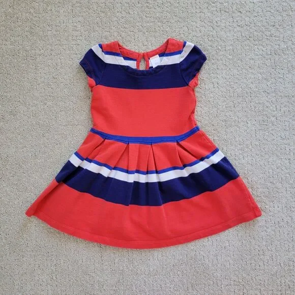 Gymboree Girls Size 4 Patriotic Red White Blue Striped Short Sleeve Summer Dress