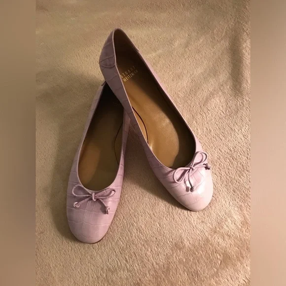 Stuart Weitzman Lilac Croc-Embossed Ballet Flats with Bow