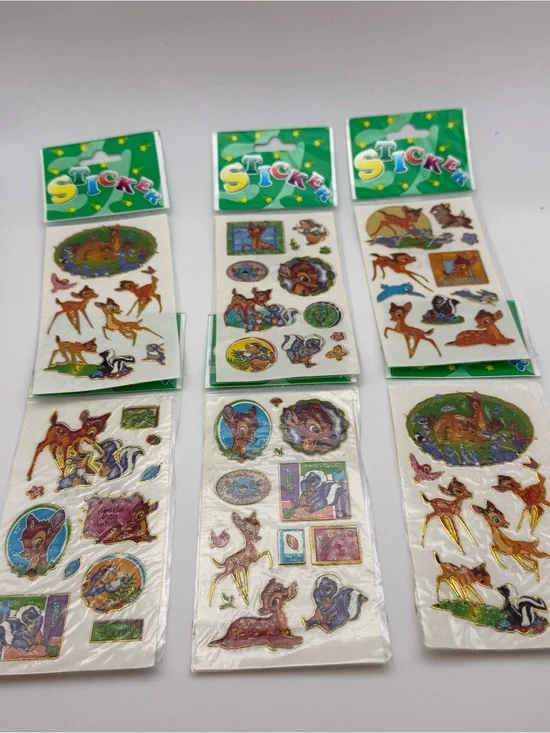 Vintage set of 6 Bambi  Deer & Woodland Sticker Sheets - Gold-Trimmed
