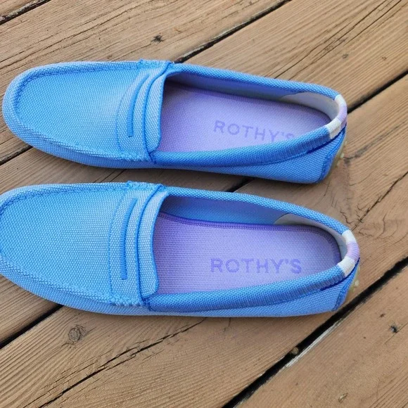 Rothy's Daily Driver Blue Canvas Washable Loafers Size 11 Excellent